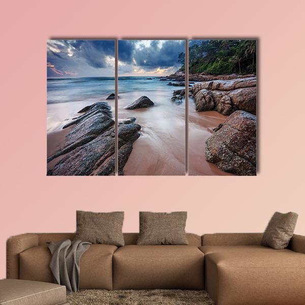 Sunset View Of Tropical Beach Canvas Wall Art-3 Horizontal-Gallery Wrap-37" x 24"-Tiaracle
