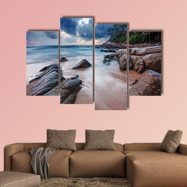 Sunset View Of Tropical Beach Canvas Wall Art-4 Pop-Gallery Wrap-50" x 32"-Tiaracle
