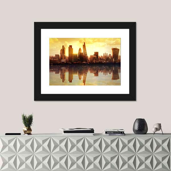 Sunset View On business Modern District Canvas Wall Art-1 Piece-Framed Print-20" x 16"-Tiaracle