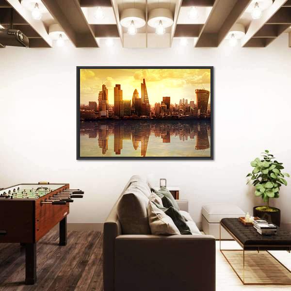 Sunset View On business Modern District Canvas Wall Art-3 Horizontal-Gallery Wrap-25" x 16"-Tiaracle