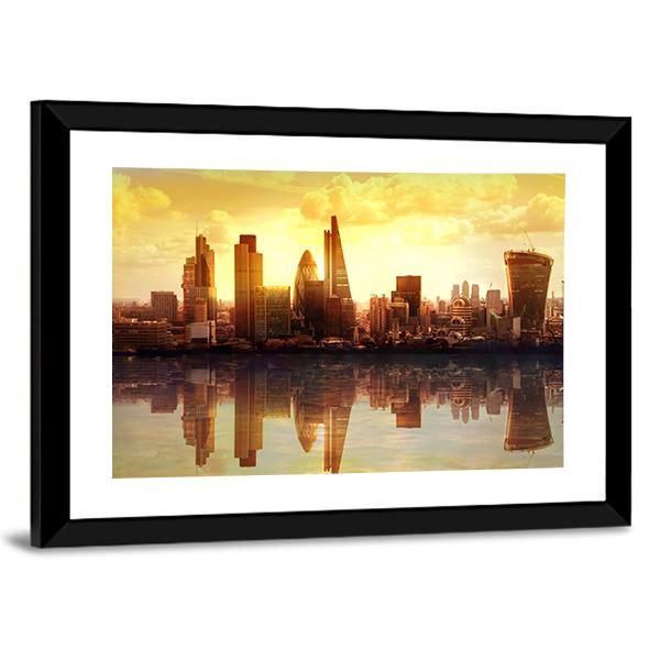 Sunset View On business Modern District Canvas Wall Art-3 Horizontal-Gallery Wrap-25" x 16"-Tiaracle