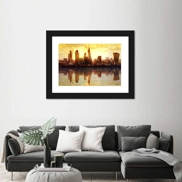 Sunset View On business Modern District Canvas Wall Art-3 Horizontal-Gallery Wrap-25" x 16"-Tiaracle