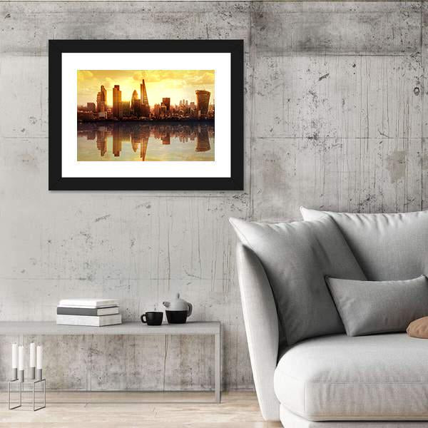 Sunset View On business Modern District Canvas Wall Art-3 Horizontal-Gallery Wrap-25" x 16"-Tiaracle
