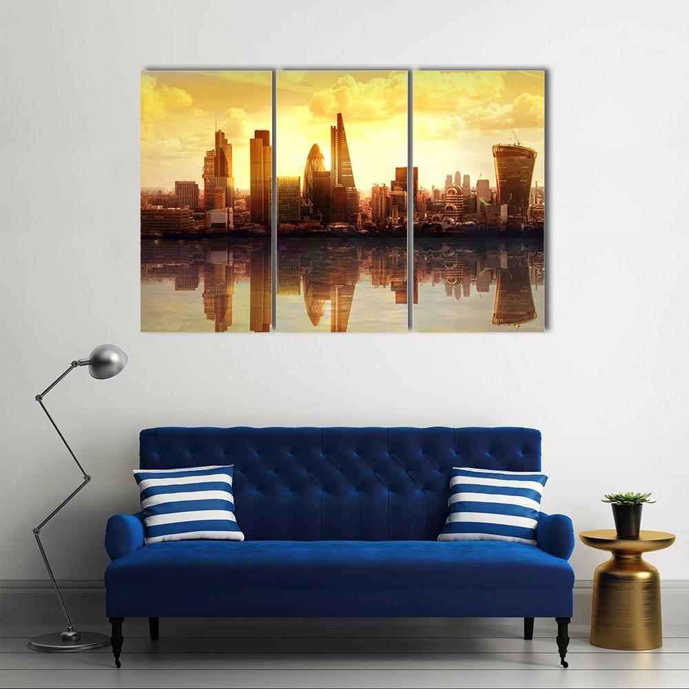 Sunset View On business Modern District Canvas Wall Art-3 Horizontal-Gallery Wrap-37" x 24"-Tiaracle