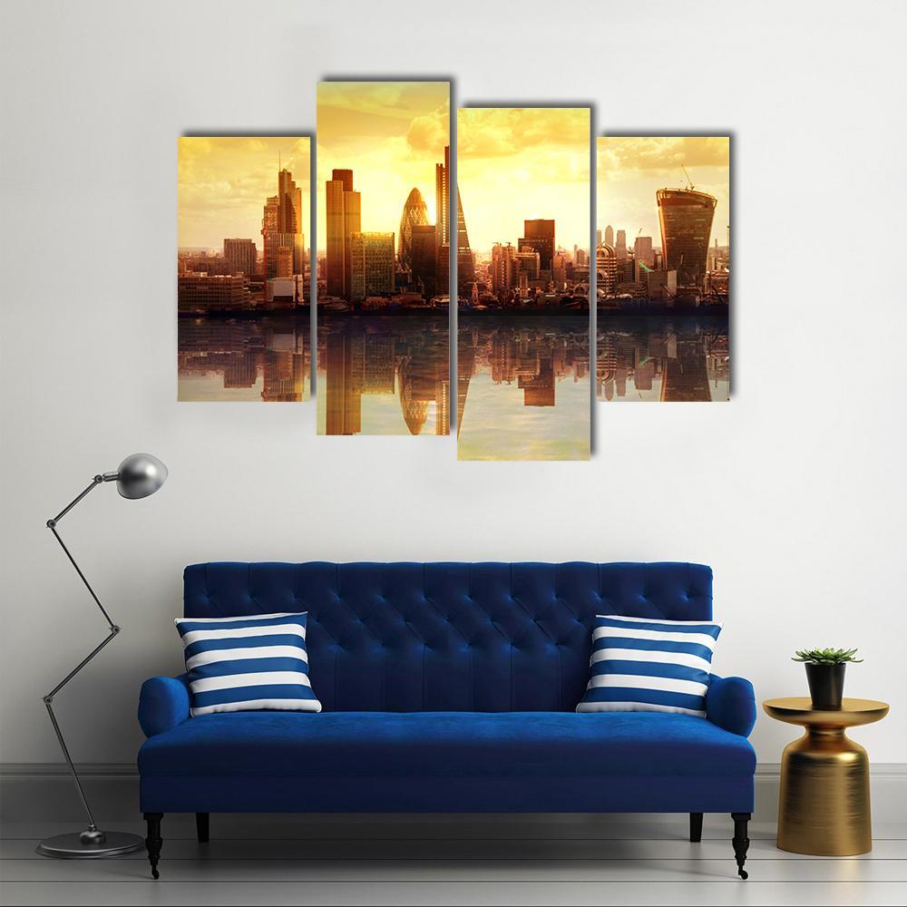 Sunset View On business Modern District Canvas Wall Art-4 Pop-Gallery Wrap-50" x 32"-Tiaracle