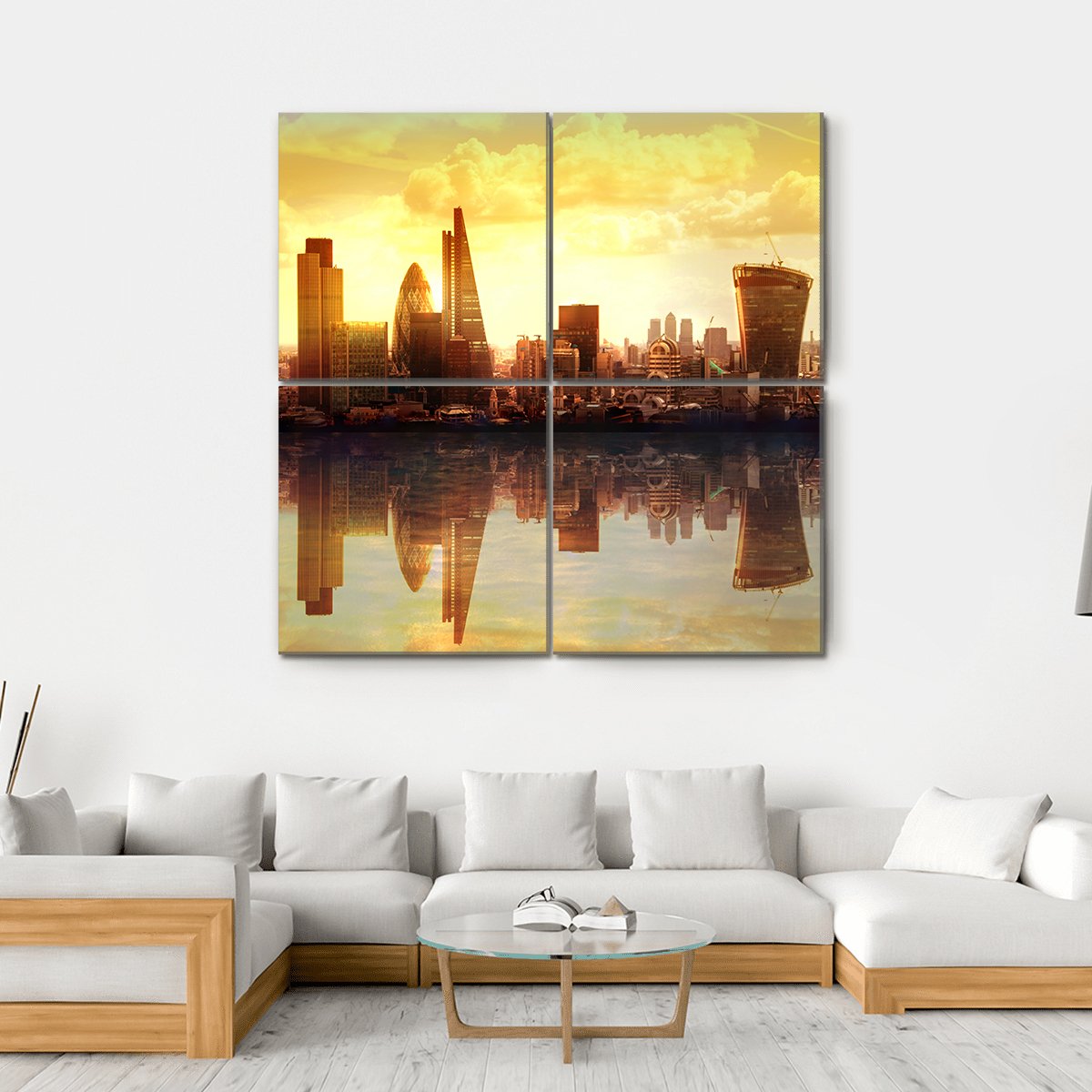 Sunset View On business Modern District Canvas Wall Art-4 Square-Gallery Wrap-17" x 17"-Tiaracle