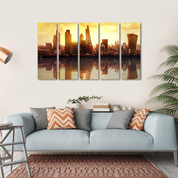 Sunset View On business Modern District Canvas Wall Art-4 Horizontal-Gallery Wrap-34" x 24"-Tiaracle