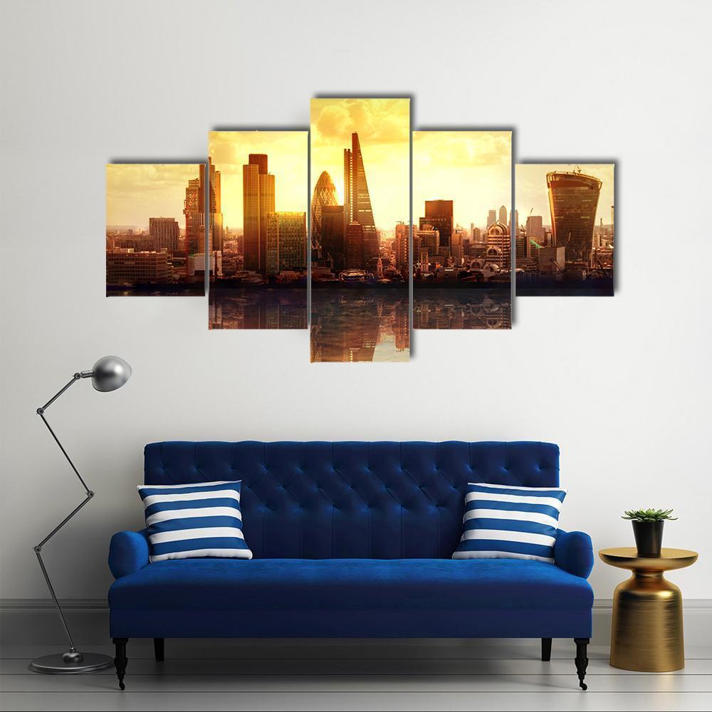 Sunset View On business Modern District Canvas Wall Art-5 Star-Gallery Wrap-62" x 32"-Tiaracle