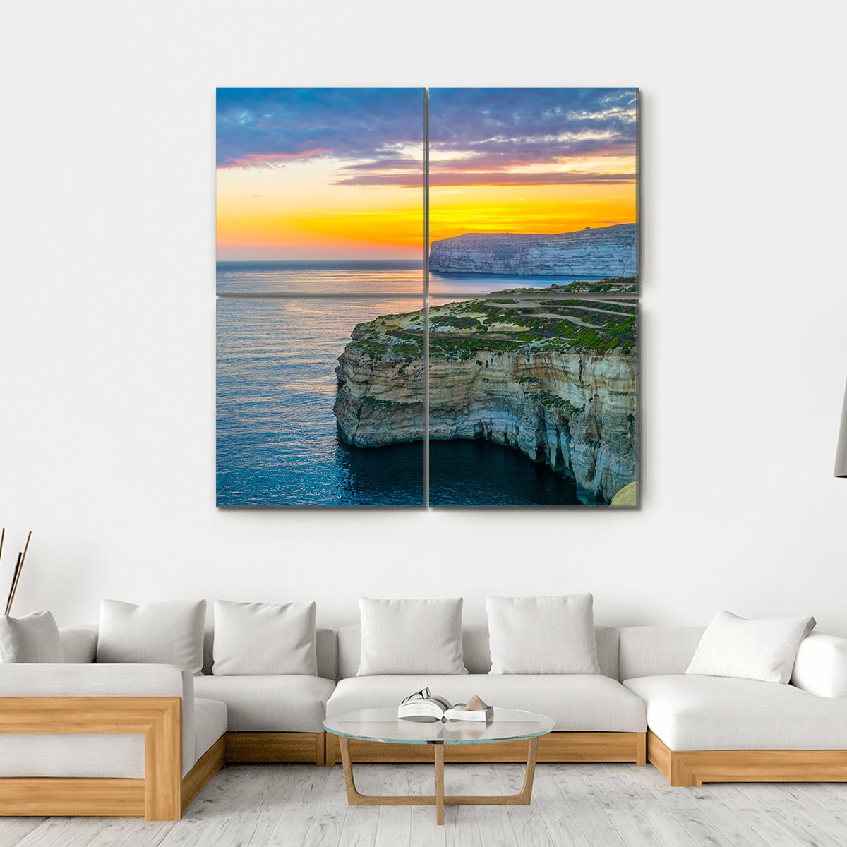 Sunset View Over Sanap Cliffs On Gozo Canvas Wall Art-4 Square-Gallery Wrap-17" x 17"-Tiaracle