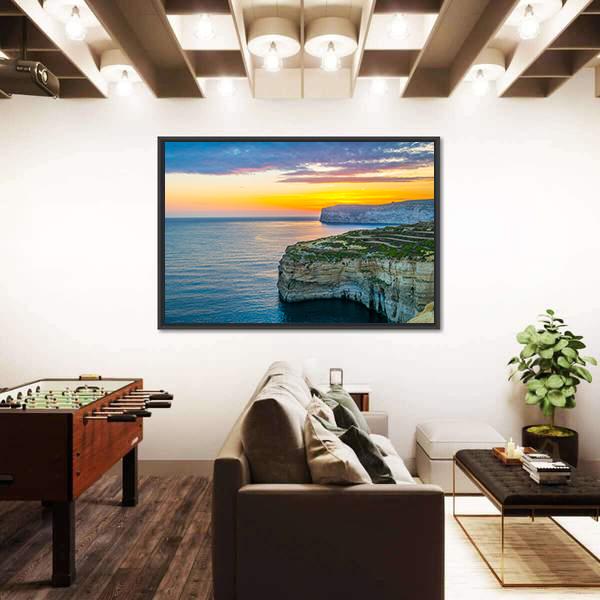 Sunset View Over Sanap Cliffs On Gozo Canvas Wall Art-3 Horizontal-Gallery Wrap-25" x 16"-Tiaracle