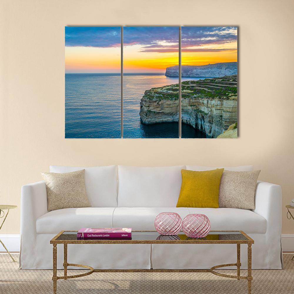 Sunset View Over Sanap Cliffs On Gozo Canvas Wall Art-3 Horizontal-Gallery Wrap-37" x 24"-Tiaracle