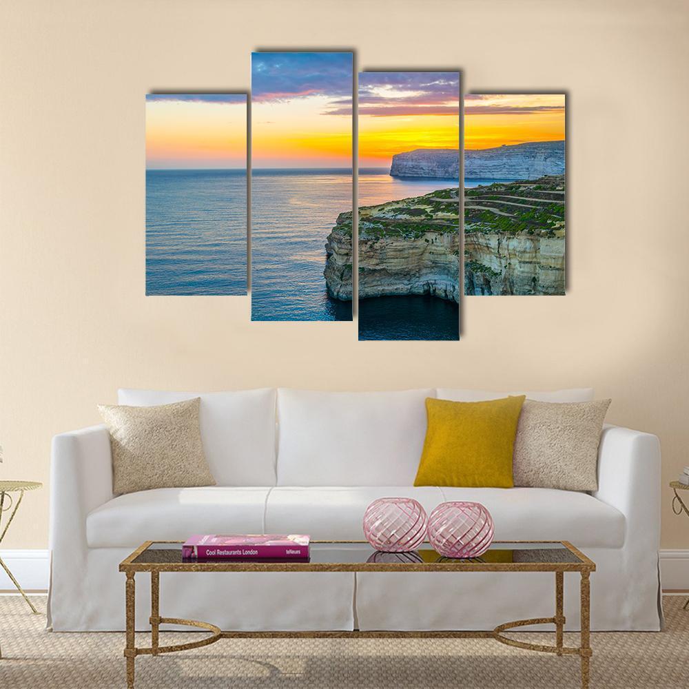 Sunset View Over Sanap Cliffs On Gozo Canvas Wall Art-4 Pop-Gallery Wrap-50" x 32"-Tiaracle