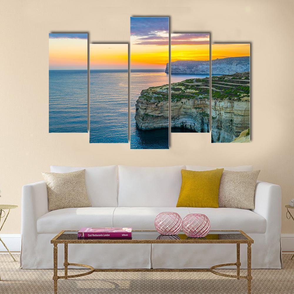 Sunset View Over Sanap Cliffs On Gozo Canvas Wall Art-5 Pop-Gallery Wrap-47" x 32"-Tiaracle