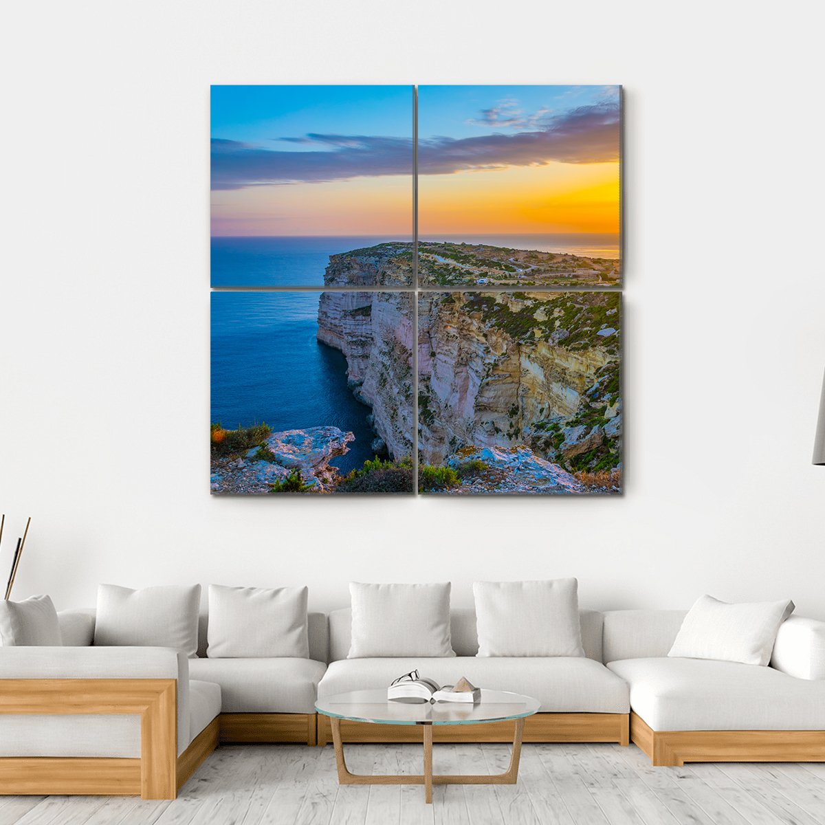 Sunset View Over Ta Cenc Cliffs On Gozo Canvas Wall Art-4 Square-Gallery Wrap-17" x 17"-Tiaracle