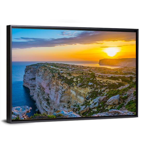 Sunset View Over Ta Cenc Cliffs On Gozo Canvas Wall Art-3 Horizontal-Gallery Wrap-25" x 16"-Tiaracle