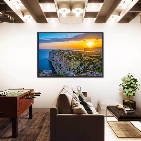 Sunset View Over Ta Cenc Cliffs On Gozo Canvas Wall Art-3 Horizontal-Gallery Wrap-25" x 16"-Tiaracle