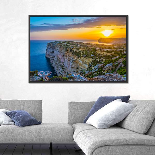 Sunset View Over Ta Cenc Cliffs On Gozo Canvas Wall Art-3 Horizontal-Gallery Wrap-25" x 16"-Tiaracle