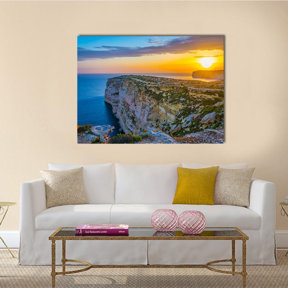 Sunset View Over Ta Cenc Cliffs On Gozo Canvas Wall Art-1 Piece-Gallery Wrap-48" x 32"-Tiaracle