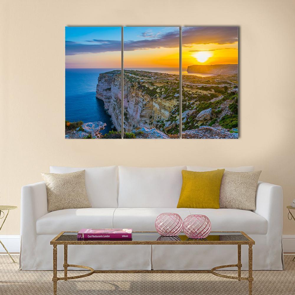Sunset View Over Ta Cenc Cliffs On Gozo Canvas Wall Art-3 Horizontal-Gallery Wrap-37" x 24"-Tiaracle
