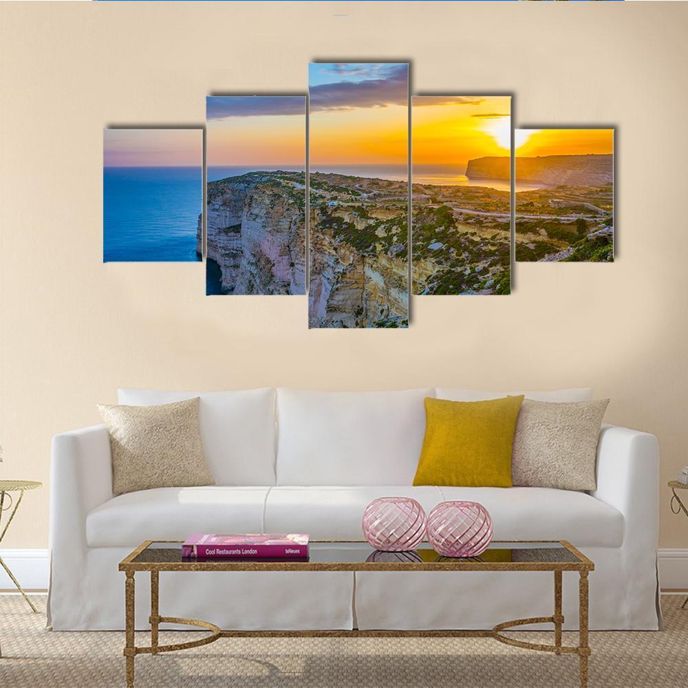 Sunset View Over Ta Cenc Cliffs On Gozo Canvas Wall Art-5 Star-Gallery Wrap-62" x 32"-Tiaracle