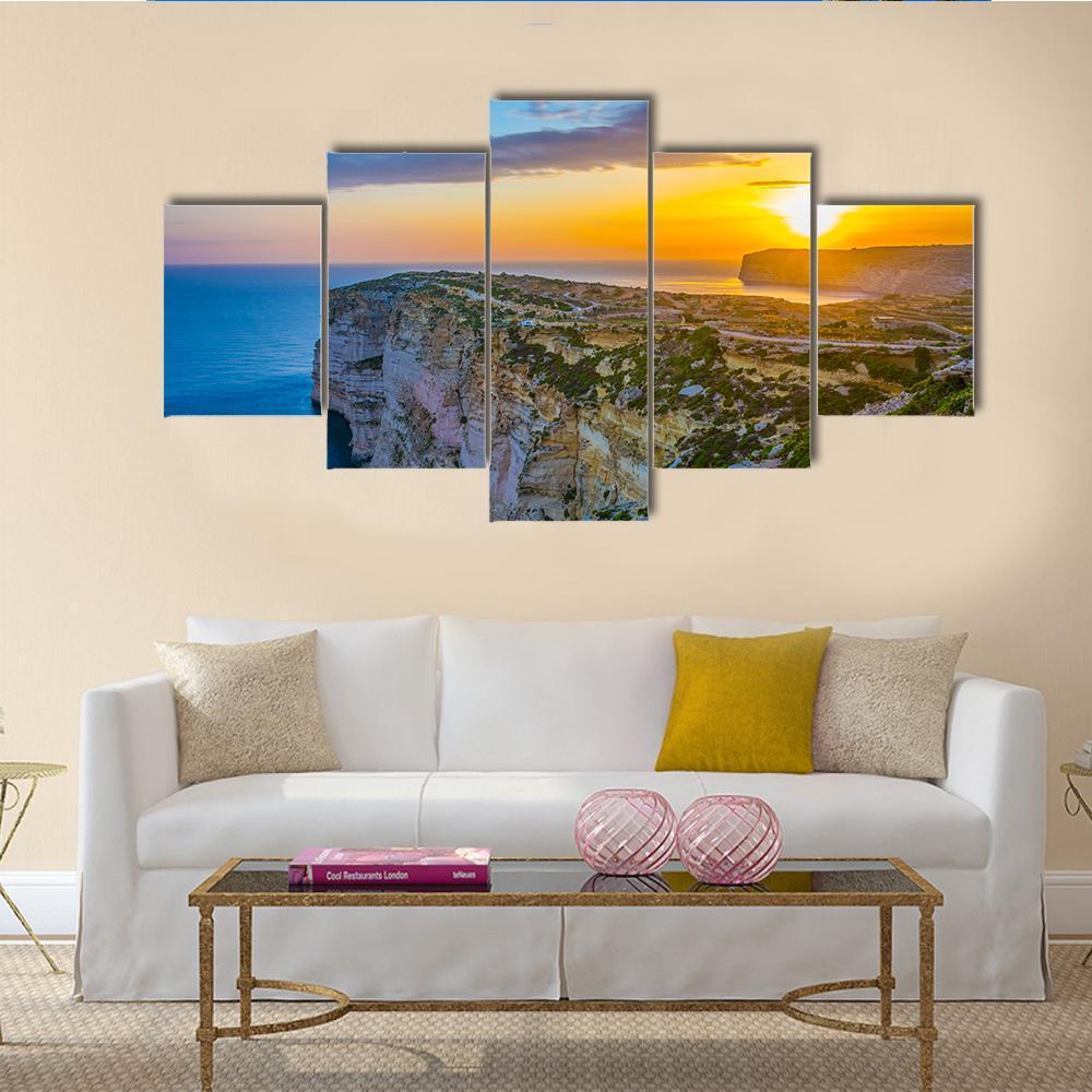 Sunset View Over Ta Cenc Cliffs On Gozo Canvas Wall Art-3 Horizontal-Gallery Wrap-37" x 24"-Tiaracle