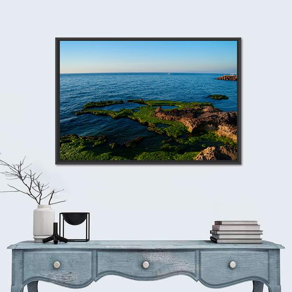 Sunset View To Manara Bay Canvas Wall Art-1 Piece-Floating Frame-24" x 16"-Tiaracle