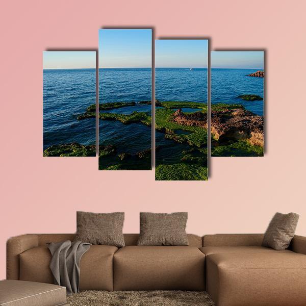 Sunset View To Manara Bay Canvas Wall Art-4 Pop-Gallery Wrap-50" x 32"-Tiaracle