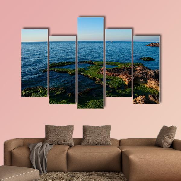 Sunset View To Manara Bay Canvas Wall Art-5 Pop-Gallery Wrap-47" x 32"-Tiaracle