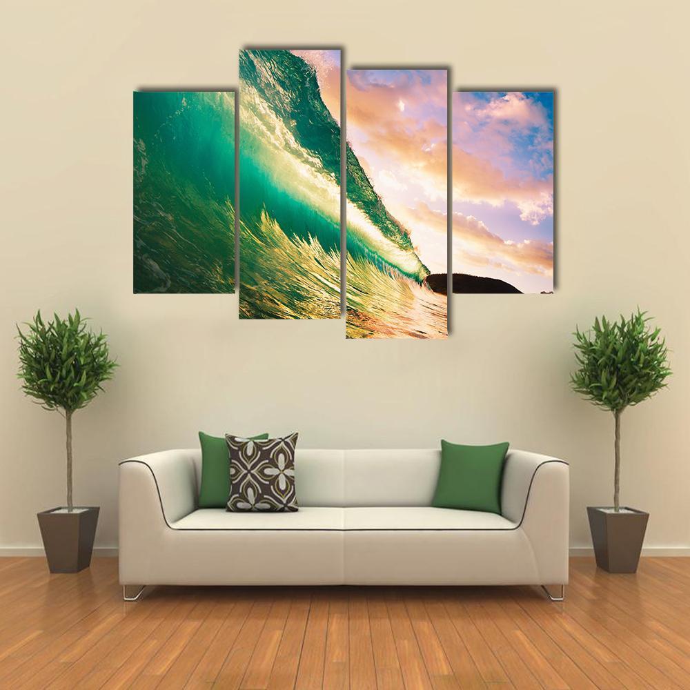 Sunset Wave Canvas Wall Art-4 Pop-Gallery Wrap-50" x 32"-Tiaracle
