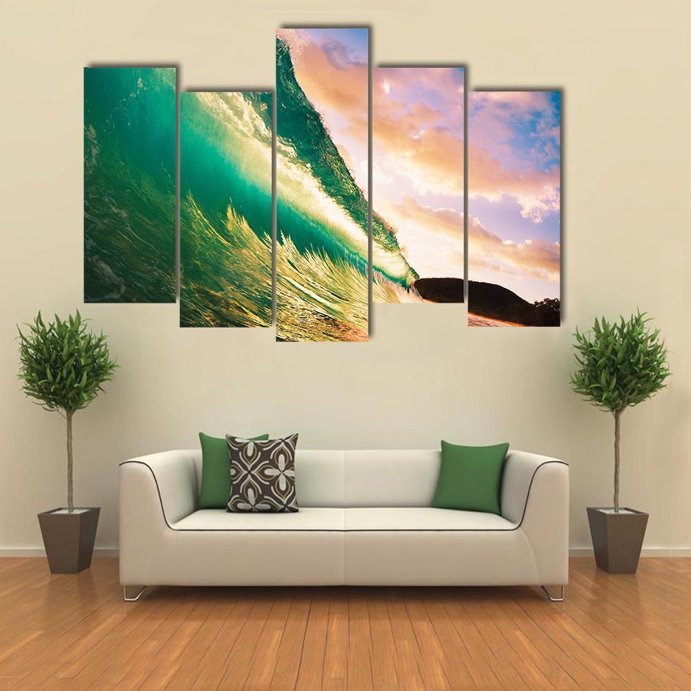 Sunset Wave Canvas Wall Art-5 Pop-Gallery Wrap-47" x 32"-Tiaracle