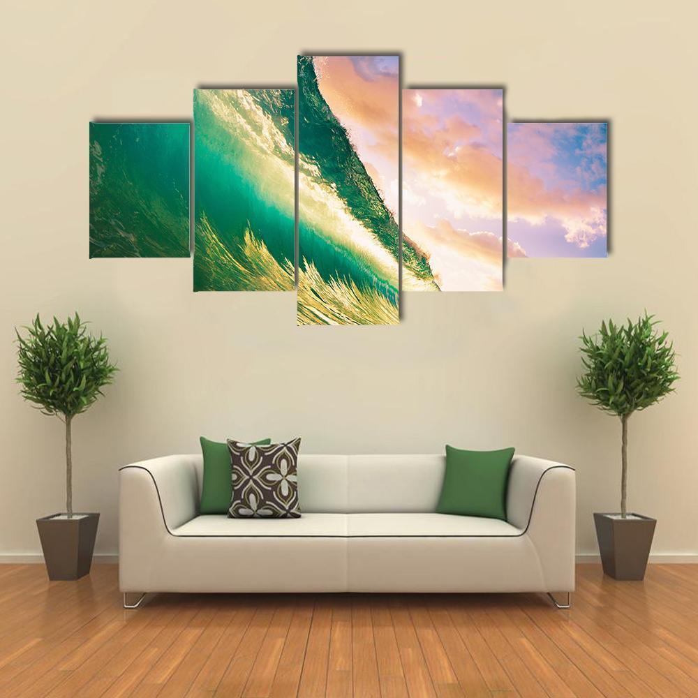 Sunset Wave Canvas Wall Art-5 Star-Gallery Wrap-62" x 32"-Tiaracle