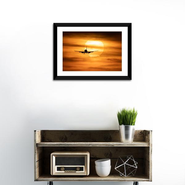Sunset With Airplane Canvas Wall Art-3 Horizontal-Gallery Wrap-25" x 16"-Tiaracle