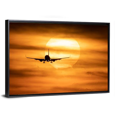 Sunset With Airplane Canvas Wall Art - Tiaracle