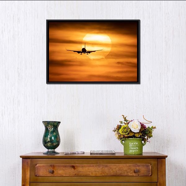 Sunset With Airplane Canvas Wall Art-3 Horizontal-Gallery Wrap-25" x 16"-Tiaracle