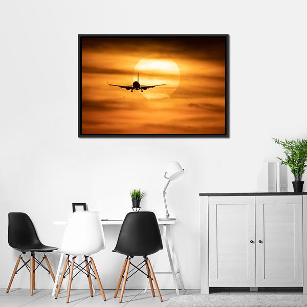 Sunset With Airplane Canvas Wall Art-3 Horizontal-Gallery Wrap-25" x 16"-Tiaracle