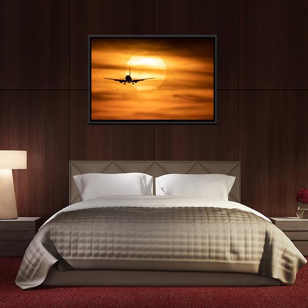 Sunset With Airplane Canvas Wall Art-3 Horizontal-Gallery Wrap-25" x 16"-Tiaracle