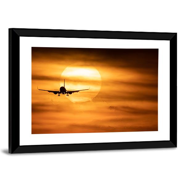 Sunset With Airplane Canvas Wall Art-3 Horizontal-Gallery Wrap-25" x 16"-Tiaracle