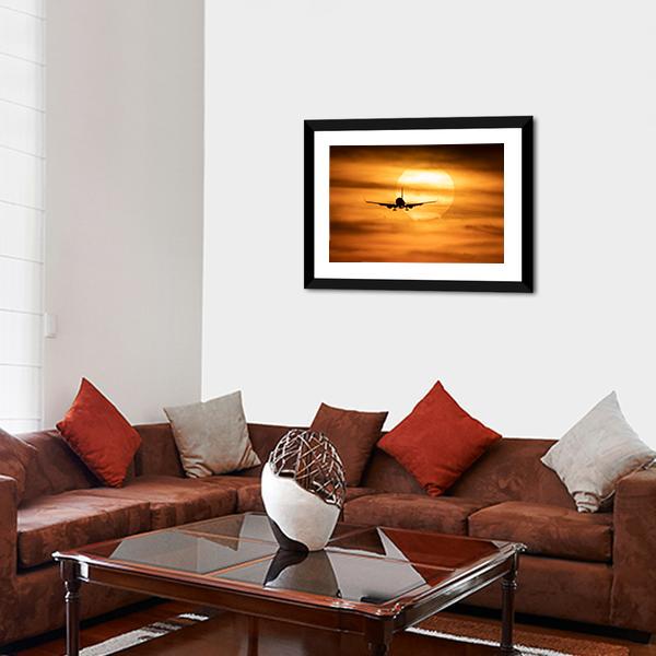 Sunset With Airplane Canvas Wall Art-3 Horizontal-Gallery Wrap-25" x 16"-Tiaracle