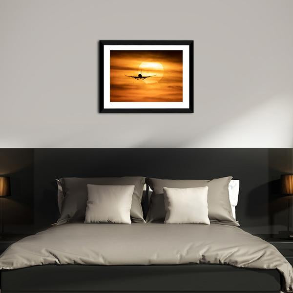 Sunset With Airplane Canvas Wall Art-3 Horizontal-Gallery Wrap-25" x 16"-Tiaracle