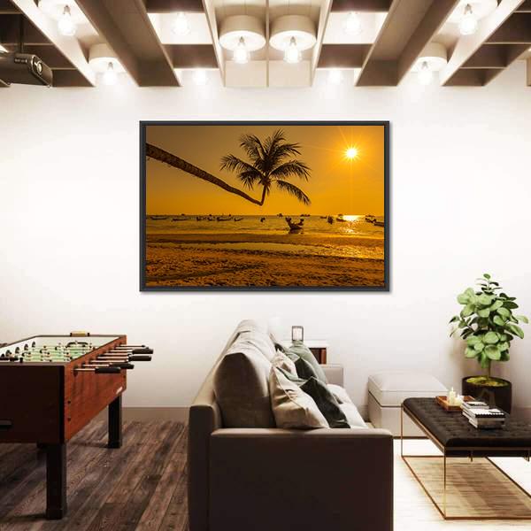 Sunset With Palm In Ko Tao Island Canvas Wall Art-3 Horizontal-Gallery Wrap-25" x 16"-Tiaracle
