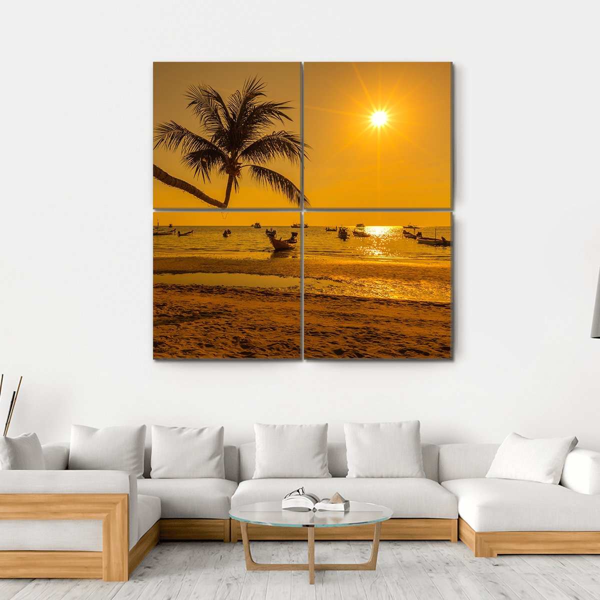 Sunset With Palm In Ko Tao Island Canvas Wall Art-4 Square-Gallery Wrap-17" x 17"-Tiaracle