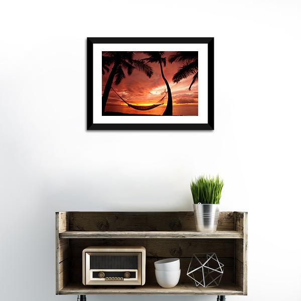 Sunset With Palm Trees Canvas Wall Art-3 Horizontal-Gallery Wrap-25" x 16"-Tiaracle