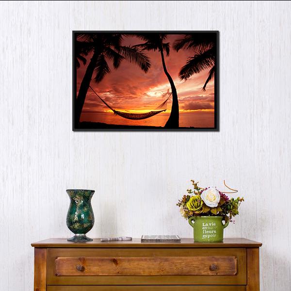 Sunset With Palm Trees Canvas Wall Art-3 Horizontal-Gallery Wrap-25" x 16"-Tiaracle