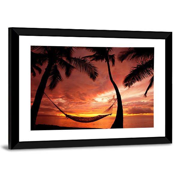 Sunset With Palm Trees Canvas Wall Art-3 Horizontal-Gallery Wrap-25" x 16"-Tiaracle