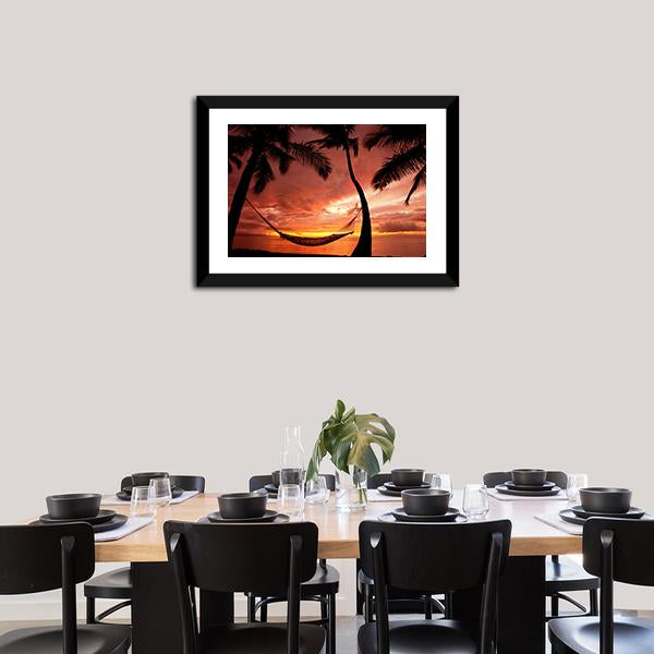 Sunset With Palm Trees Canvas Wall Art-1 Piece-Framed Print-20" x 16"-Tiaracle