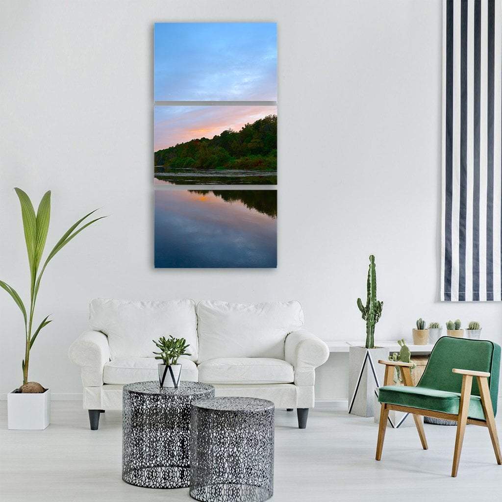 Sunset With Trees Reflection On Water Lake Vertical Canvas Wall Art-3 Vertical-Gallery Wrap-12" x 25"-Tiaracle