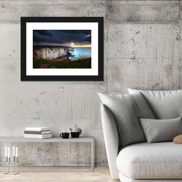 Sunshine And Storm Sky Over Cliffs In Ocean Canvas Wall Art-3 Horizontal-Gallery Wrap-25" x 16"-Tiaracle