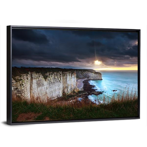 Sunshine And Storm Sky Over Cliffs In Ocean Canvas Wall Art-3 Horizontal-Gallery Wrap-25" x 16"-Tiaracle