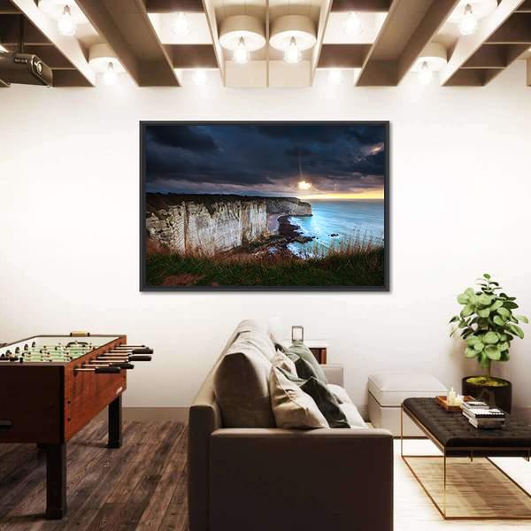 Sunshine And Storm Sky Over Cliffs In Ocean Canvas Wall Art-3 Horizontal-Gallery Wrap-25" x 16"-Tiaracle