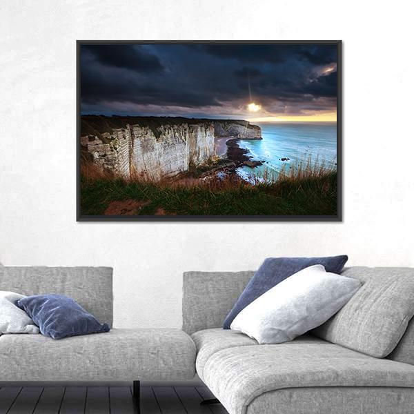 Sunshine And Storm Sky Over Cliffs In Ocean Canvas Wall Art-3 Horizontal-Gallery Wrap-25" x 16"-Tiaracle
